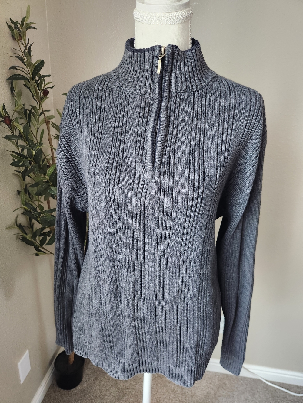 Michael Brandon Ribbed Half-Zip Sweater in Charcoal Gray